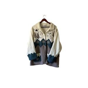 Vintage teddi fleece snowman Christmas button front cardigan 2x